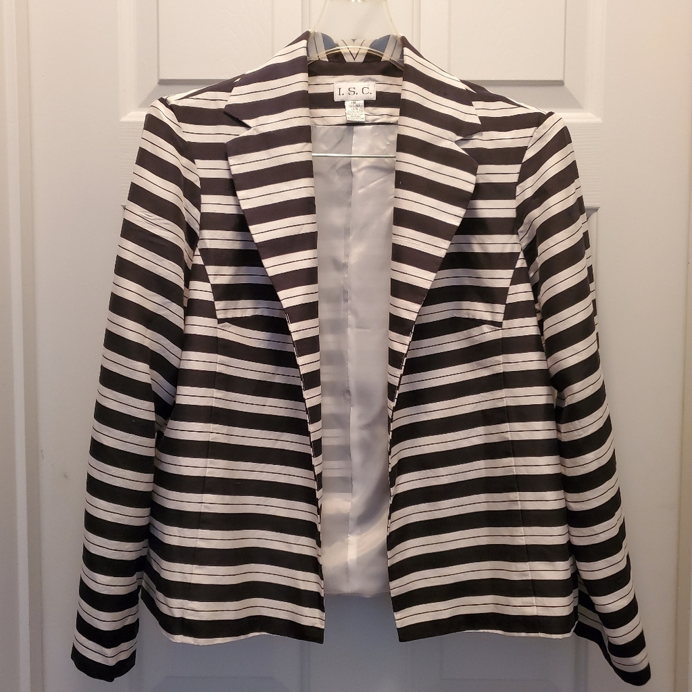 I.S.C. 100% Silk Black and Cream GorBlazer Size 10